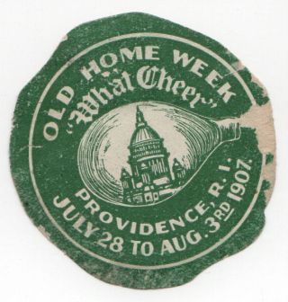 1907 Providence Rhode Island Old Home Week Travel Label Decal Capitol Building