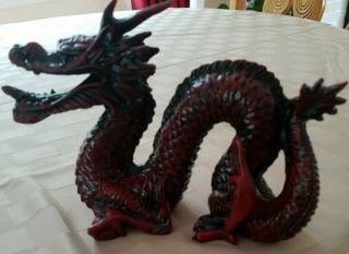Red Dragon Figurine Statue Approx 7.  5 " Long.  Detailed Resin.