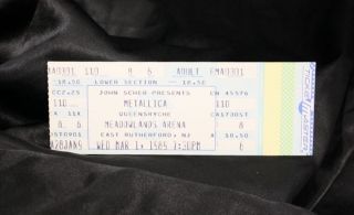 03/01/1989 Metallica & Queensryche @ Meadowlands Arena Ticket Stub -
