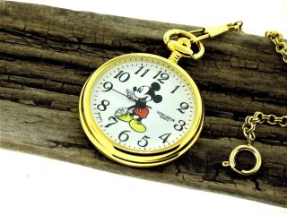 Gold Verichron By Colibri Disney Mickey Mouse Animated Hands Pocket Watch