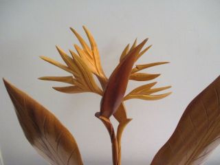 Hawaiian Monkey Pod Wood Carving Bird of Paradise Plant Flowers Sculpture 20 