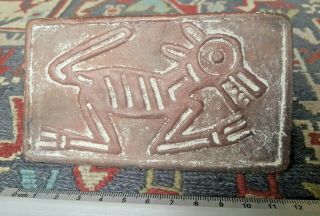 Vtg Pre Columbian Mexican Maya Aztec Style Clay Xolo Dog Tablet Stamp Mexico