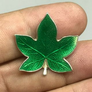 Antique Hat Pin Bright Emerald - Green Enamel Maple Leaf.  Pretty One.