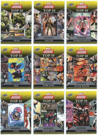 2016 Upper Deck Marvel Annual Top 10 Heroes Complete Insert Set
