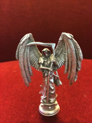 Grim Reaper Angel Of Death Pewter Figurine Gallo 1991 Red Eyes 3.  5 Inches Tall