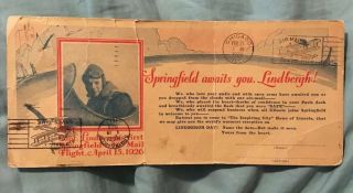 Pilot Charles Lindbergh 1928 Flight Springfield Airmail Invitation Postcard