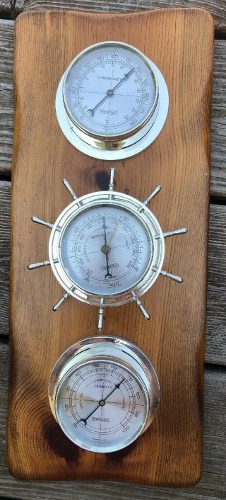 Springfield 3 Instrument Weather Station Barometer Thermometer Humidity - Vntg