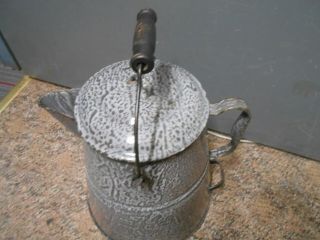 Vintage Granite Enamel Ware Gray Speckled Extra Large Cowboy Coffee Pot Kettle 2
