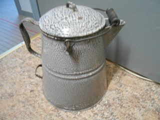 Vintage Granite Enamel Ware Gray Speckled Extra Large Cowboy Coffee Pot Kettle 4
