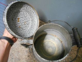 Vintage Granite Enamel Ware Gray Speckled Extra Large Cowboy Coffee Pot Kettle 5
