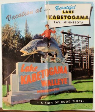 1951 Lake Kabetogama Ray Minnesota Vintage Travel Brochure Map Walleye Cover B