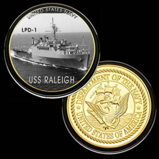 U.  S.  United States Navy | Uss Raleigh Lpd - 1 | Gold Plated Challenge Coin