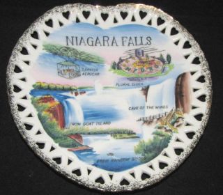 Niagara Falls York Canada Vintage Heart Shaped Hand Painted Souvenir Plate