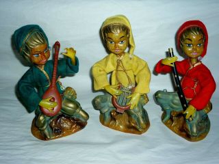 Three Vintage Golden Fantasy Pixie Elf Figure 7 " Mid - Century Hong Kong W/boxes