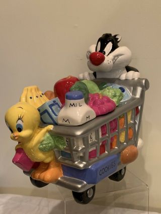 Warner Brothers Vintage Tweety And Sylvester Shopping Cart Cookie Jar 1999 RARE 4