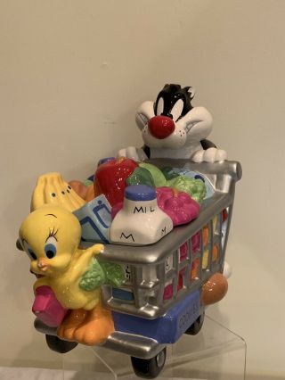 Warner Brothers Vintage Tweety And Sylvester Shopping Cart Cookie Jar 1999 RARE 6