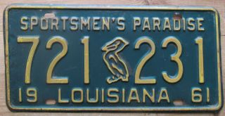 Louisiana 1961 Pelican License Plate Quality 721 231