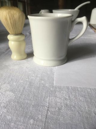 Vintage O.  P.  Co.  Syracuse China Heavy White Ironstone Shaving Mug W/brush