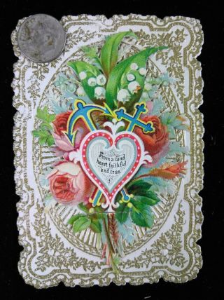 Vtg Valentine Card - Ca.  1870 Very Early Pull Down Embossed