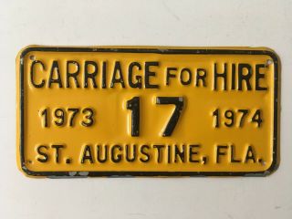 1973 1974 St Augustine Florida Carriage License Plate Horse Buggy For Hire Taxi