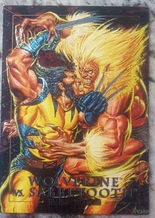 1992 Marvel Masterpieces,  Spectra - Etch Foil Card 3 - D Wolverine Vs Sabretooth