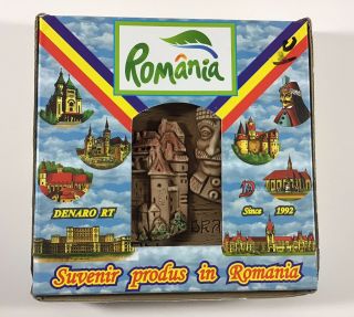 Romania Wall Plaque Souvenir Dracula & Castle Ceramic Powder De Naro Rt Orig Box