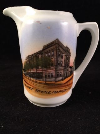 Antique Wheelock Souvenir China Pitcher From Masonic Temple Marion Indiana