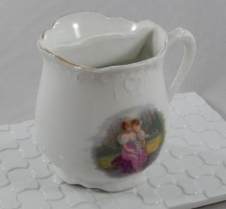 Antique Victorian Lady W/ Cupid Cerub Gold Gilt Ceramic Mustache Cup Mug Bg226