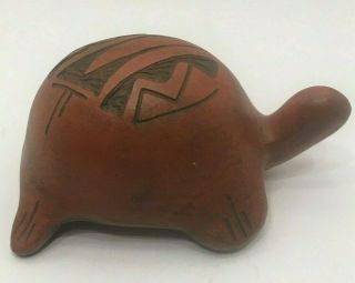 Santa Clara? Pueblo Indian Pottery Redware Turtle Signed G.  Taik Or C.  Taik
