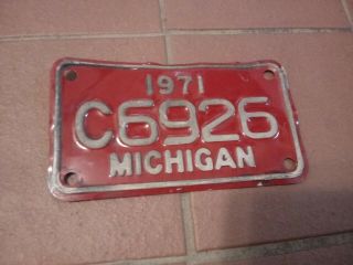 Vintage Michigan Motorcycle License Plate 1971