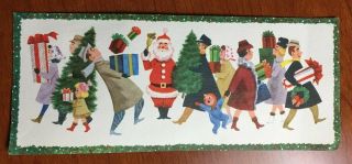 Vintage Mid Century Modern Christmas Shoppers Retro Greeting Card Gifts Trees