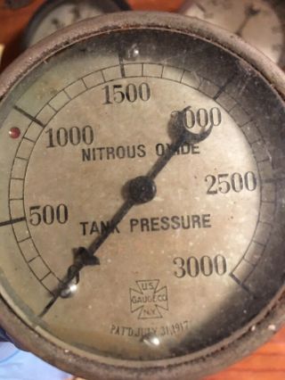 Vintage Nitrous Oxide Tank Pressure Gauge Dated 1917 Cool Car Or Dental Antique