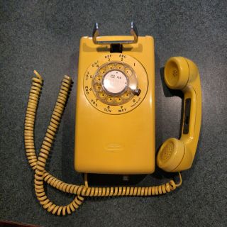 Vintage Yellow Rotary Dial Wall Mount Telephone Retro