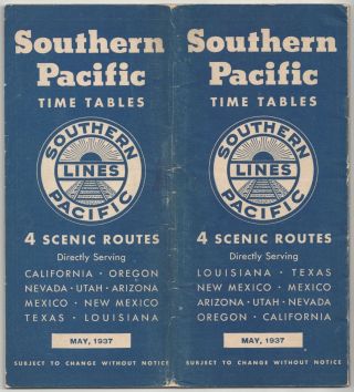 1937 Southern Pacific Railroad Timetable,  California Golden State Route & More