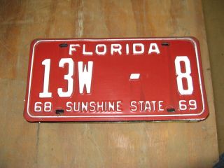1968 68 1969 69 Florida Fl License Plate 13w - 8 Leon County Low Number