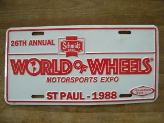 1988 World Of Wheels Car Show License Plate Schmidt Beer License Plate Topper