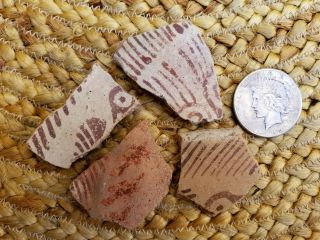 Ancient Hohokam Red On Buff Pottery Shards Bird Figure Partials Arizona Anasazi