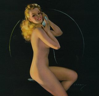 Vintage Jules Erbit 1940s Art Deco Risque Pin - Up Print Goodnight Gossip Girl 2