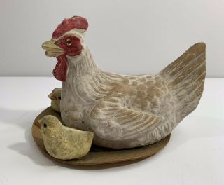 Large Antique German Christmas Putz Hen Chicken With Her Baby Chicks Ca 1900