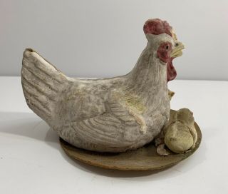 Large Antique German Christmas Putz Hen Chicken With Her Baby Chicks Ca 1900 4