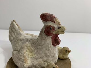 Large Antique German Christmas Putz Hen Chicken With Her Baby Chicks Ca 1900 5