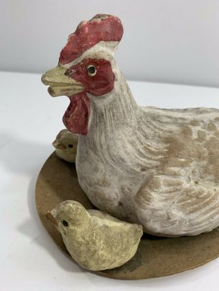Large Antique German Christmas Putz Hen Chicken With Her Baby Chicks Ca 1900 7