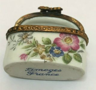 Antique French Porcelain and Brass Limoges Oval Pill Snuff Box Rose Flowers 5