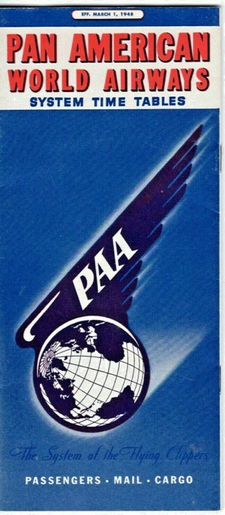 Pan Am World Airways 1948 Timetable Schedule Full Route Map