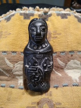 Vintage Blackware Pottery Mayan Aztec Pre Columbian Fertility Mother Earth Woman