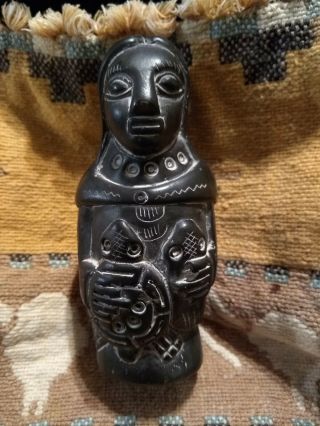 Vintage Blackware Pottery Mayan Aztec Pre Columbian Fertility Mother Earth Woman 5