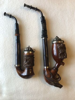 Vintage Hand Carved Smoking Pipes W/ Deer European