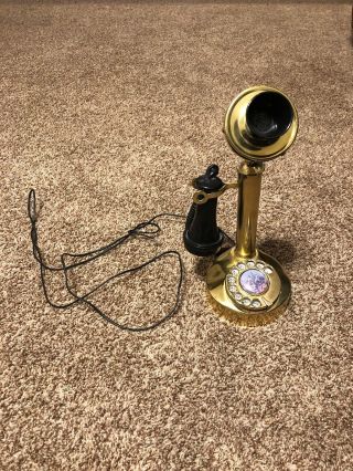 Vintage Western Brass Candlestick Phone Rotary Dial Cpv 74g - 63335 - Te - R Taiwan