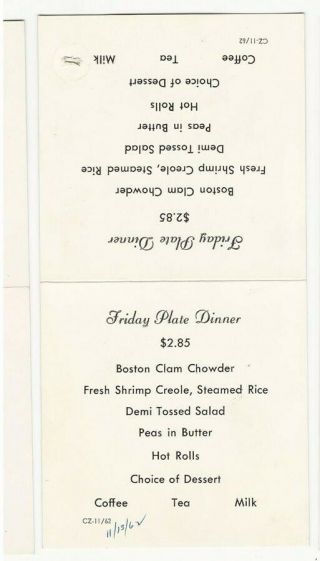 Railroad Menu 2 1960’s California Zephyr Table Cards Rr Train Food Friday Plate