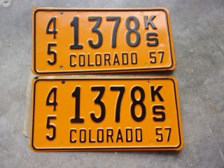 Colorado 1957 License Plate Pair 45 1378